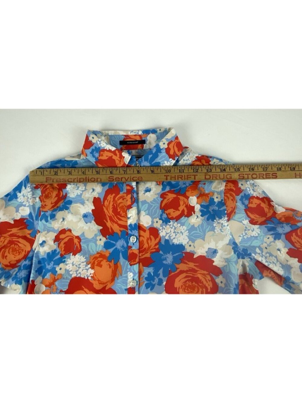 Lands End Size 2 No Iron Supima Cotton Blue Tangerine Zest Floral Button-Up Top - Picture 10 of 13